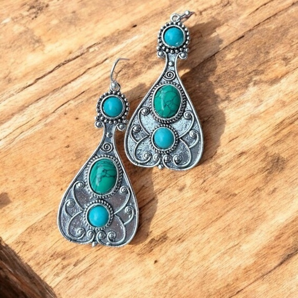 New Green and Blue Turquoise Silver Earrings